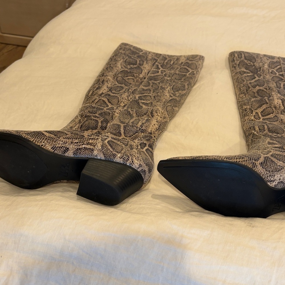 Zara Snakeskin Knee-High Cowboy Boots - Picture 3 of 5
